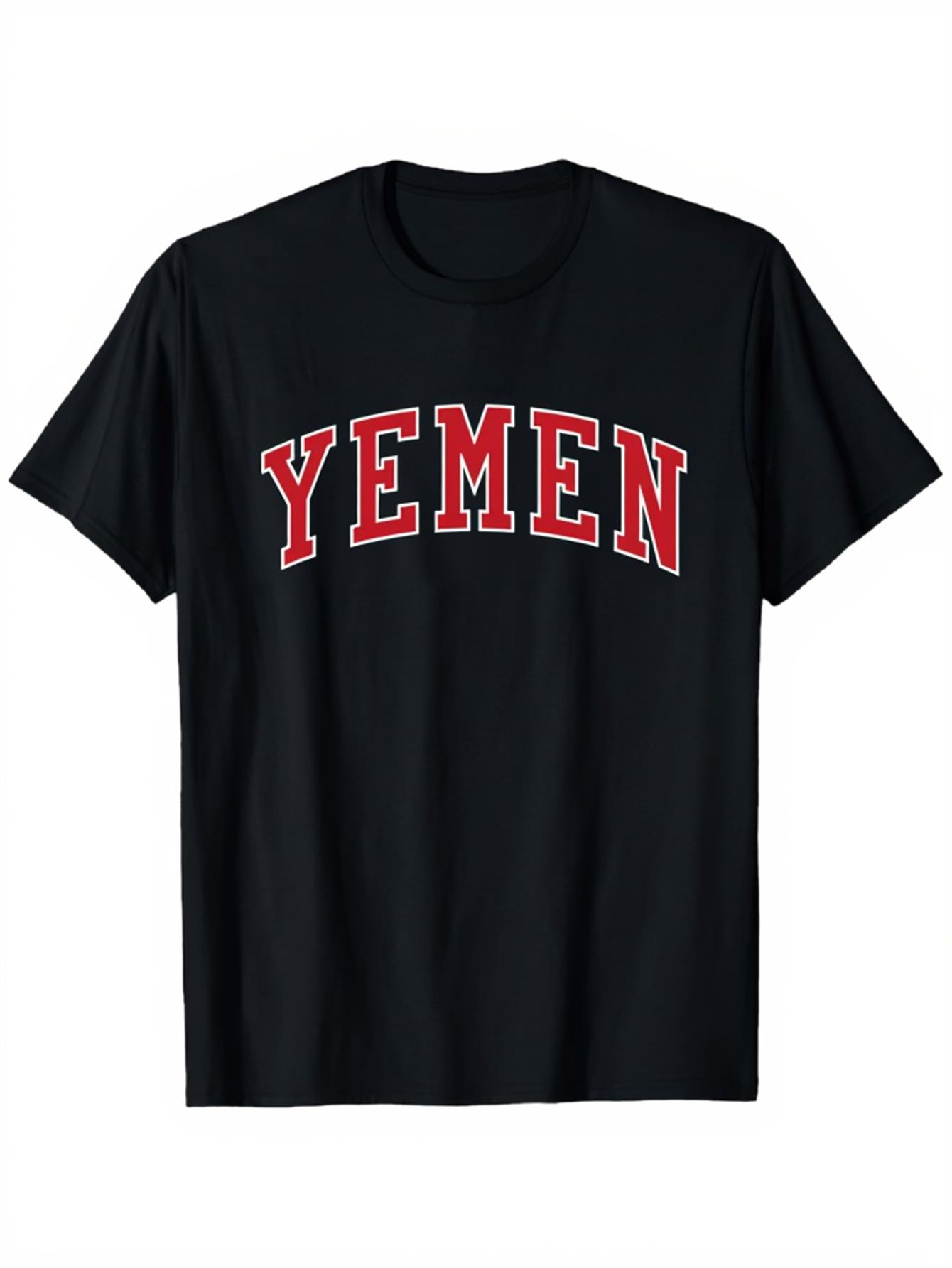 Men's Graphic T-Shirt Bold Red Lettering On Classic Black Cotton Yemen T Shirt
