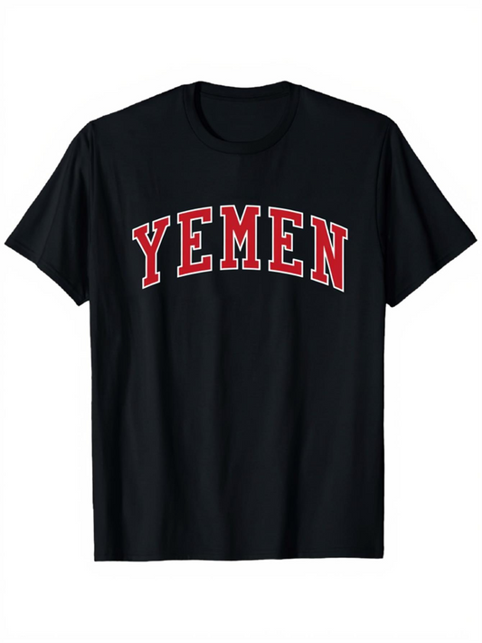 Men's Graphic T-Shirt Bold Red Lettering On Classic Black Cotton Yemen T Shirt