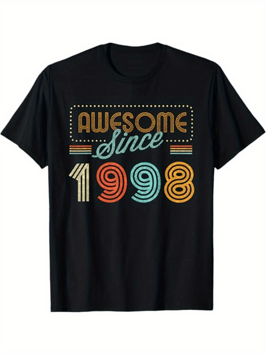 Men's Graphic T-Shirt Awesome Since 1998 Retro Neon Lettering With Bold Outline Numerals