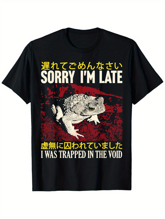 Men's Graphic T-Shirt Sorry Im Late Grunge Pattern Toad With Red Abstract Background