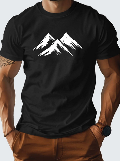 Men's Graphic T-Shirt Bold Brush Strokes Painting Snow Peaks On Rugged Mountain