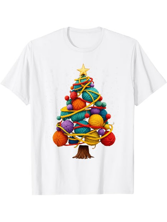 Men's Graphic T-Shirt Colorful Yarn Balls Fused Into A Festive Christmas Tree With Star