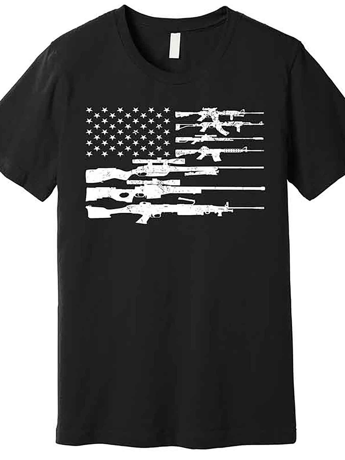 Men's Graphic T-Shirt American Flag Inspired Design With White Silhouettes Of Assault Rifles