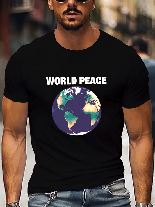 Men's Graphic T-Shirt World Peace Colorful Continents With Soft Shadows Around Earth