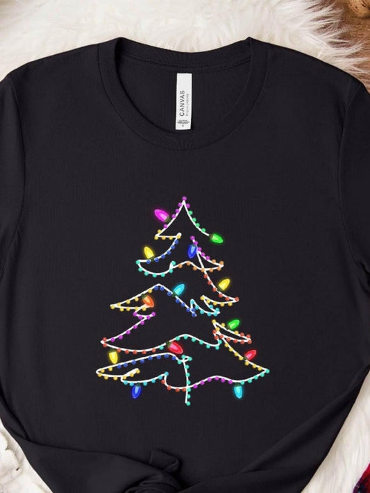 Men's Graphic T-Shirt Colorful Christmas Lights Glowing On A Festive Decorated Pine Tree