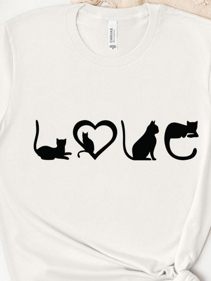 Men's Graphic T-Shirt Love In Playful Black Cat Silhouettes With Heart Shaped Letter