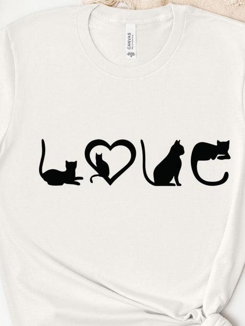 Men's Graphic T-Shirt Love In Playful Black Cat Silhouettes With Heart Shaped Letter