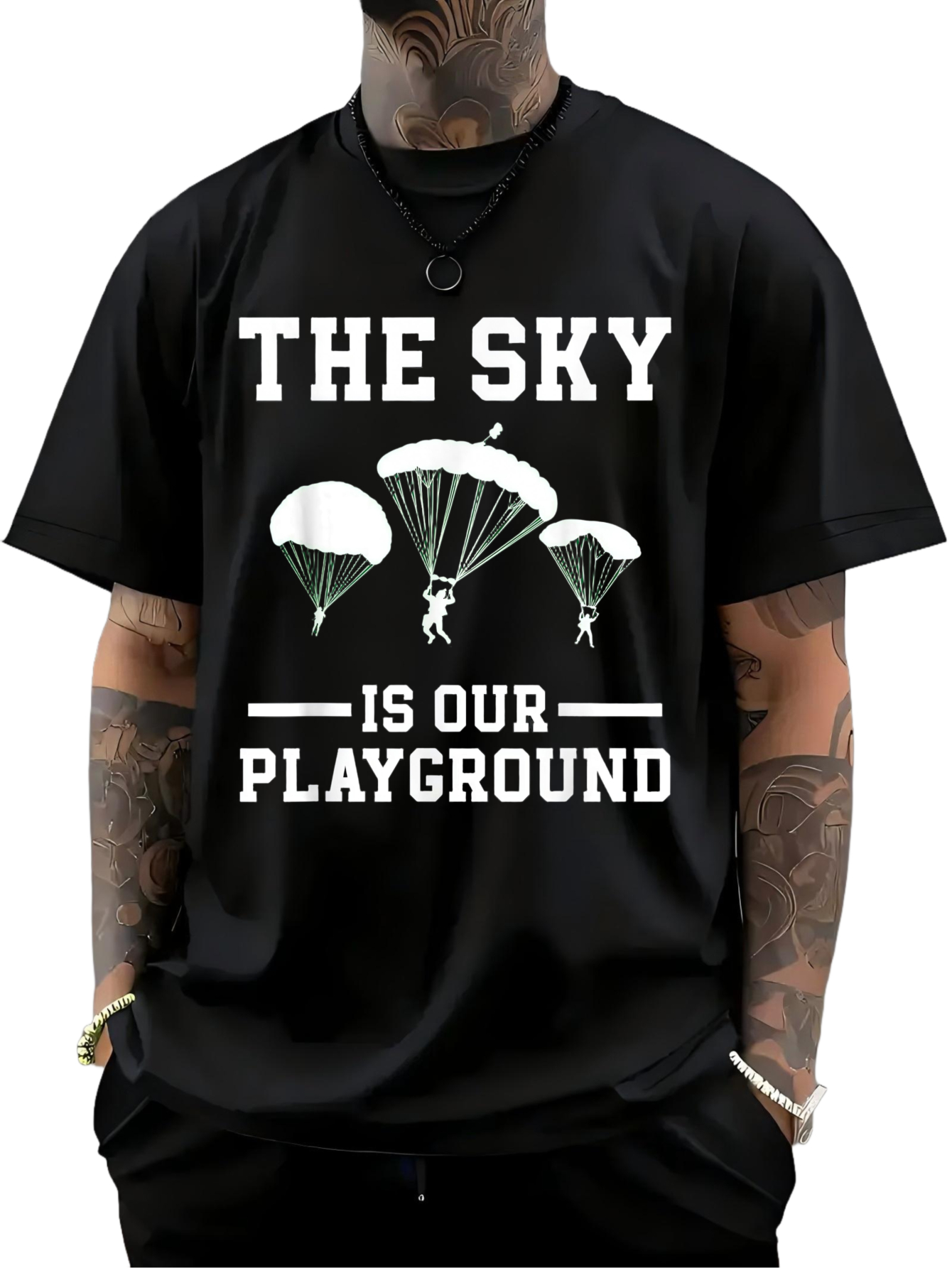 Men's Graphic T-Shirt The Sky Is Our Playground With Parachutes Floating Underneath A Clear Blue Sky