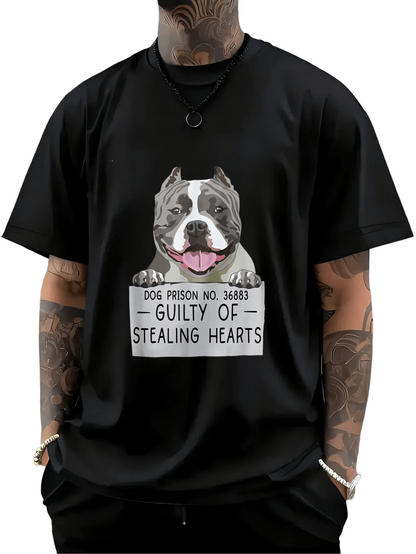 Men's Graphic T-Shirt Guilty Of Stealing Hearts Cheerful Dog Illustration Smiling Dog Cartoon Art Print