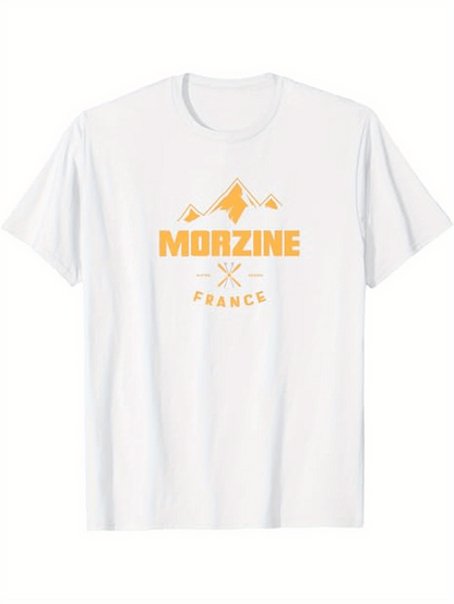 Men's Graphic T-Shirt Golden Mountain Silhouette With Sunrise And French Lettering Morzine