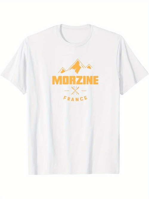 Men's Graphic T-Shirt Golden Mountain Silhouette With Sunrise And French Lettering Morzine