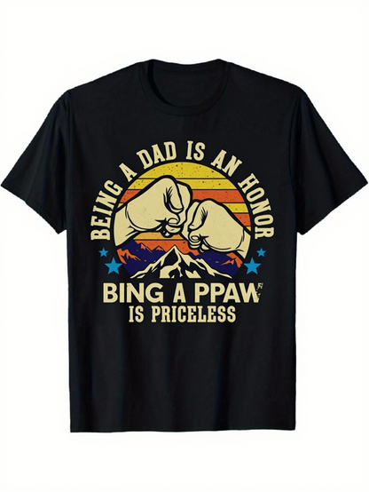 Men's Graphic T-Shirt Being A Dad Is An Honor Retro Mountain Scenery With Fist Bump Graphic Animal Paw
