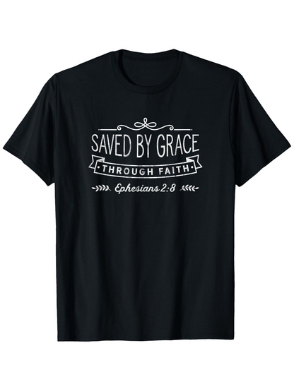 Men's Graphic T-Shirt Saved By Grace Through Faith Ephesians Text Elegant Vintage Banner
