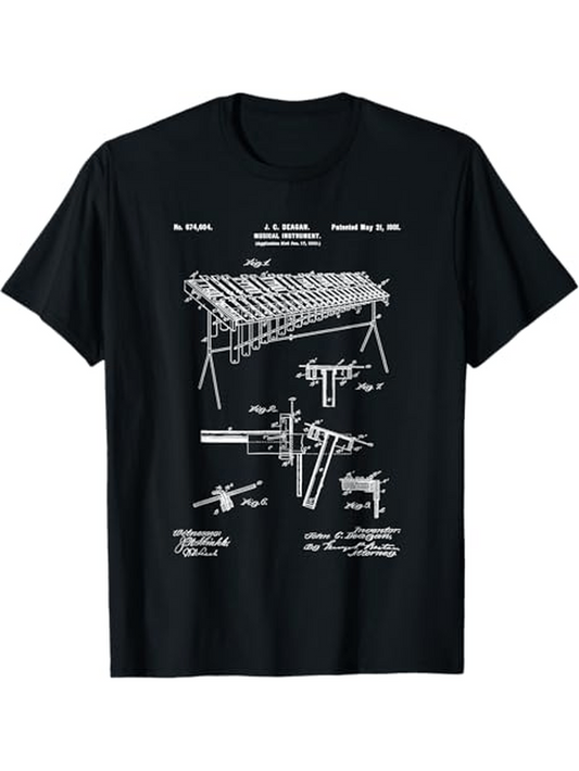 Men's Graphic T-Shirt Vintage Patent Blueprint With Mechanical Diagram Artwork Table