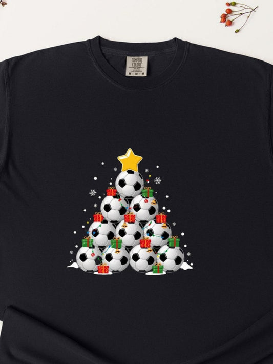 Men's Graphic T-Shirt Snowfall And Gift Boxes With Stacked Christmas Soccer Tree