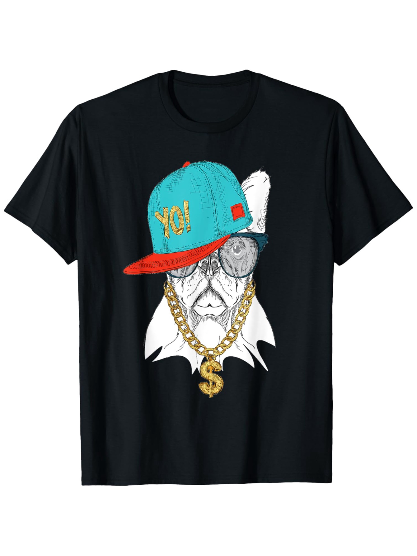 Men's Graphic T-Shirt Hey Cool Hip Hop Style Bulldog Wearing A Blue Cap