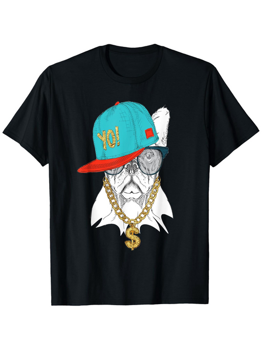 Men's Graphic T-Shirt Hey Cool Hip Hop Style Bulldog Wearing A Blue Cap
