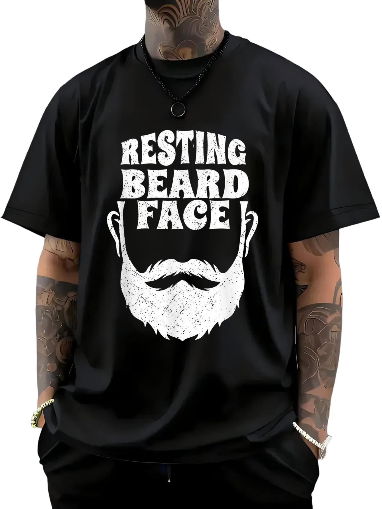 Men's Graphic T-Shirt Resting Beard Face Bold White Lettering With Graphic Beard Illustration Face