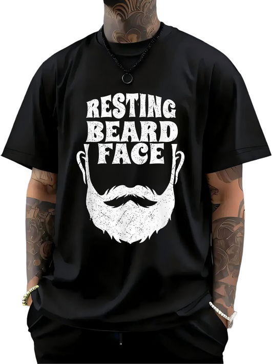Men's Graphic T-Shirt Resting Beard Face Bold White Lettering With Graphic Beard Illustration Face