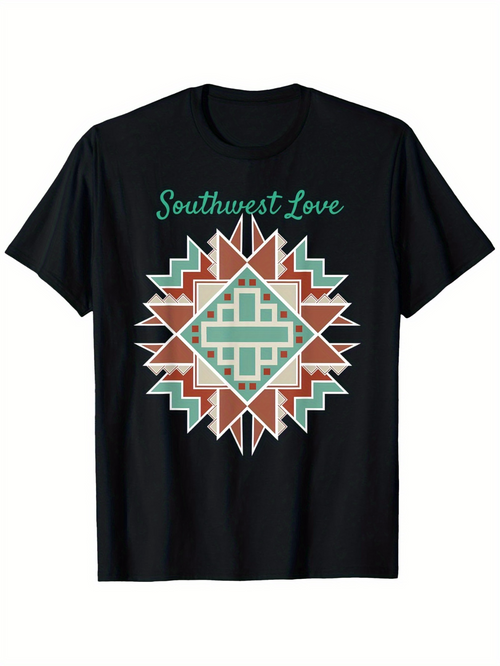 Men's Graphic T-Shirt Southwest Love Geometric Pattern With Tribal Shapes And Bold Colors Star