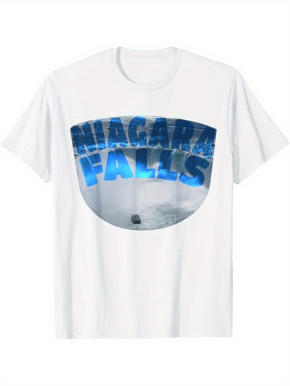 Men's Graphic T-Shirt Niagara Falls Blue Atmosphere Misty Waterfall Scenery Under Open Sky Falls