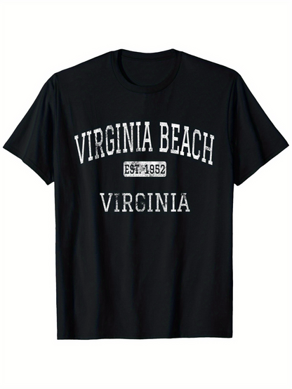 Men's Graphic T-Shirt Virginia Beach Est 1882 Vintage Washed Black T Shirt