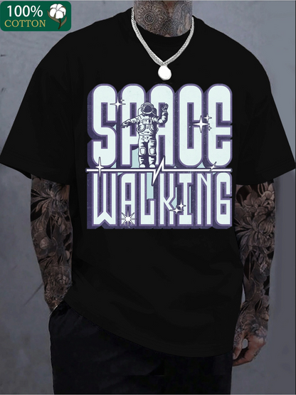 Men's Graphic T-Shirt Space Walking Astronaut Floating Among Stars With Galactic Glow Suit