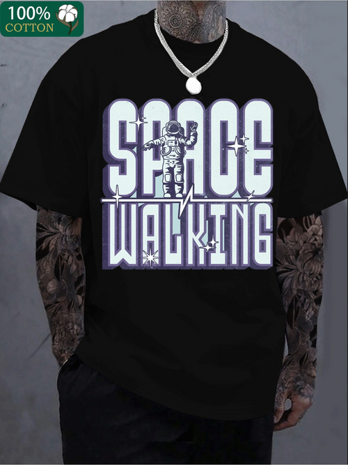 Men's Graphic T-Shirt Space Walking Astronaut Floating Among Stars With Galactic Glow Suit
