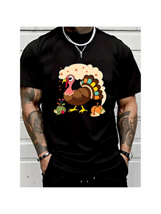 Men's Graphic T-Shirt Festive Harvest Fruits With Colorful Autumn Leaves And Turkey