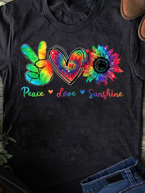 Men's Graphic T-Shirt Peace Love Sunshine Tie Dye Pattern With Sunflower On Shimmer Black T Shirt