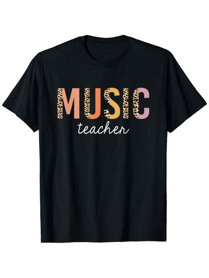 Men's Graphic T-Shirt Music Teacher Bold Animal Print Lettering On Black Shirt