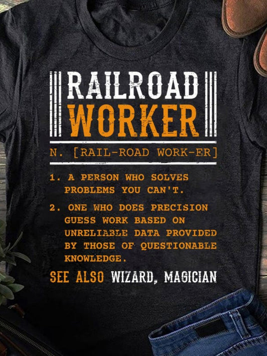 Men's Graphic T-Shirt Railroad Worker Definition With Yellow And White Vintage Typography Design