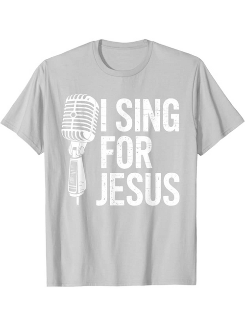 Men's Graphic T-Shirt I Sing For Jesus Vintage Microphone With Stylized Lettering Song