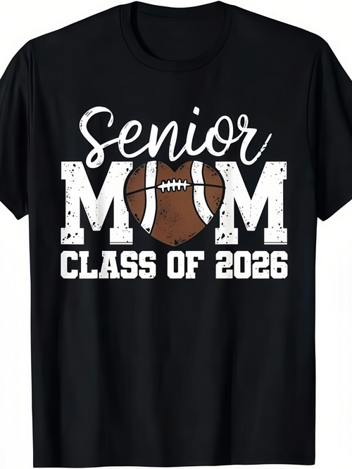 Men's Graphic T-Shirt Senior Mom Class Of 2026 Lettering With Football Graphic