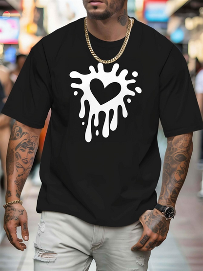 Men's Graphic T-Shirt White Paint Splash With Abstract Heart Silhouette Centerpiece
