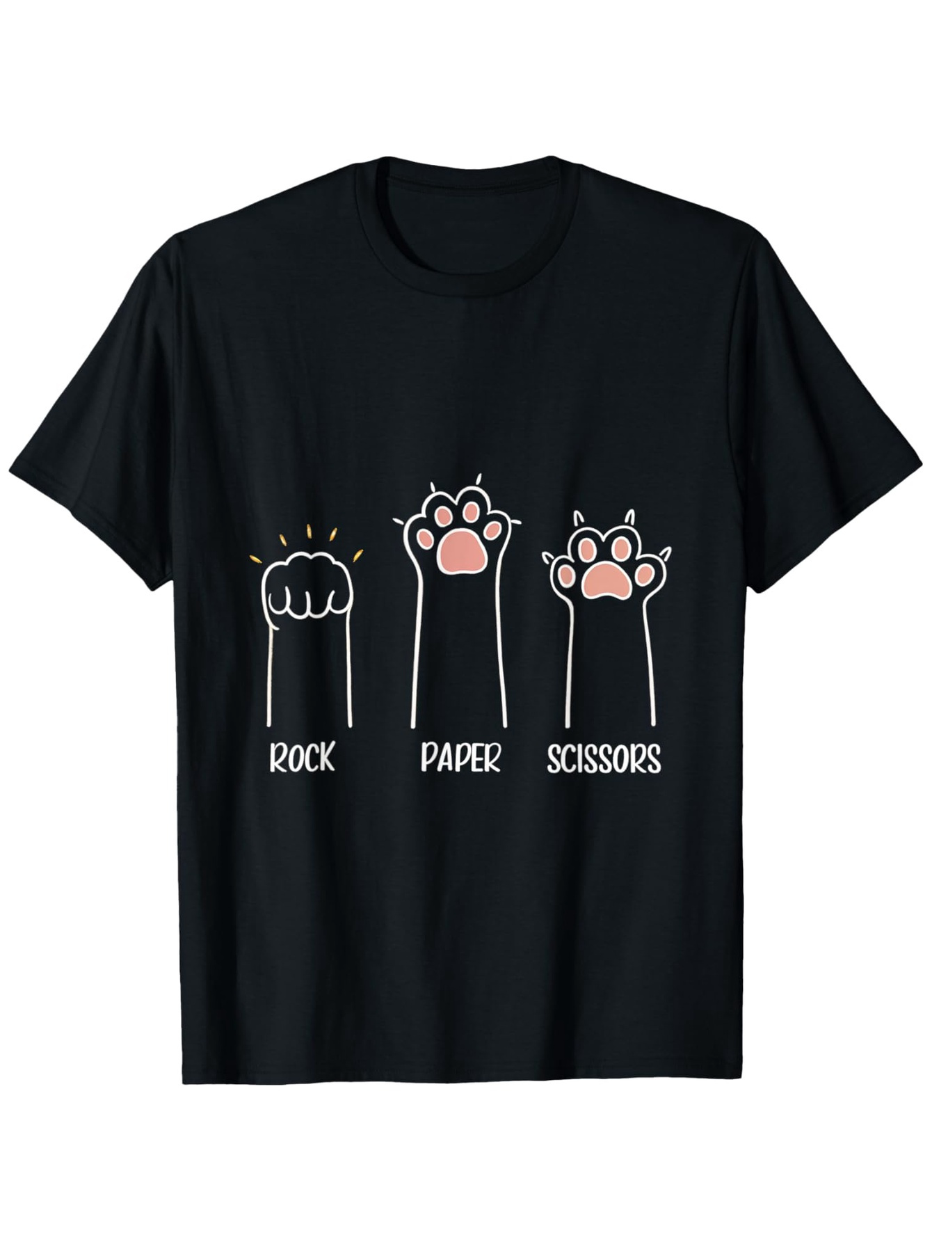 Men's Graphic T-Shirt Rock Paper Scissors With Cute Cat Paws Playful Hand Gestures