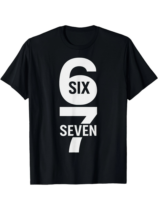 Men's Graphic T-Shirt Bold Modern White Typography With Large Six Seven Number