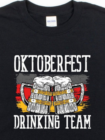 Men's Graphic T-Shirt Oktoberfest Drinking Team With Foamy Beer Mugs And German Flag