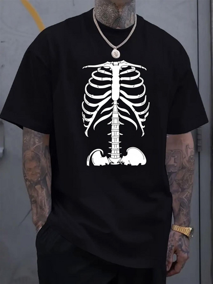 Men's Graphic T-Shirt Stylized Human Skeleton Bones Design On Black Shirt