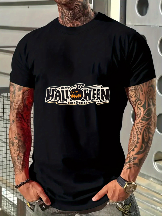 Men's Graphic T-Shirt Pumpkin Face With Spooky Lettering Halloween Theme T Shirt