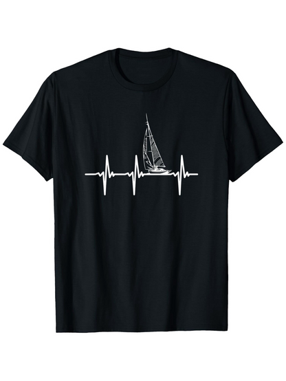 Men's Graphic T-Shirt Heartbeat Lines Flowing Through Ocean Sailboat