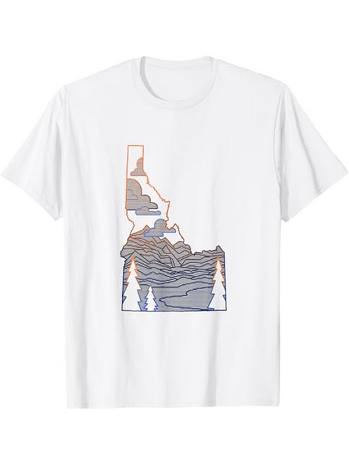 Men's Graphic T-Shirt Layered Blue And Orange Mountains With Pine Trees Idaho State