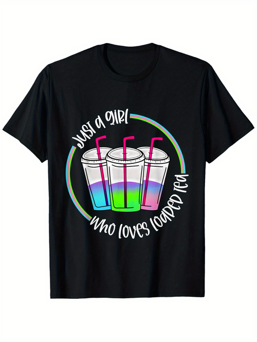 Men's Graphic T-Shirt Just A Girl With Rainbow Tropical Loaded Tea Cups