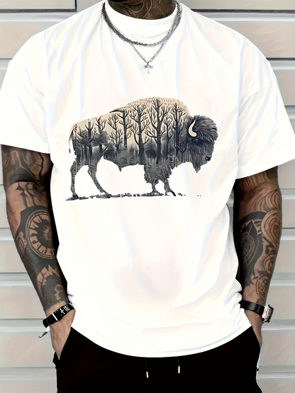 Men's Graphic T-Shirt Winter Forest With Bare Trees Silhouetted Inside Large Majestic Buffalo