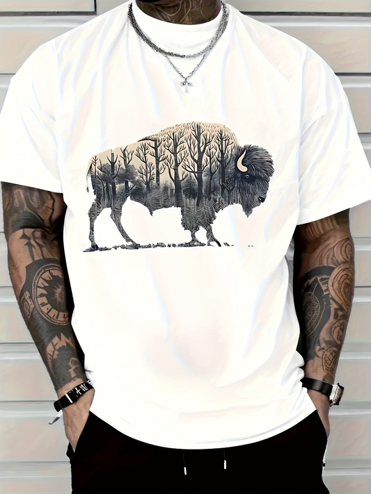 Men's Graphic T-Shirt Winter Forest With Bare Trees Silhouetted Inside Large Majestic Buffalo