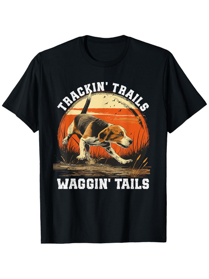 Men's Graphic T-Shirt Trackin Trails Waggin Tails With Loyal Dog Among Grassy Fields At Sunset Beagle