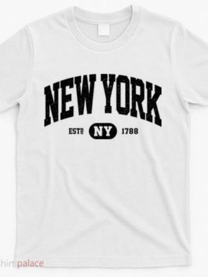 Men's Graphic T-Shirt New York Vintage Lettering College Arched Print With Bold Black Text