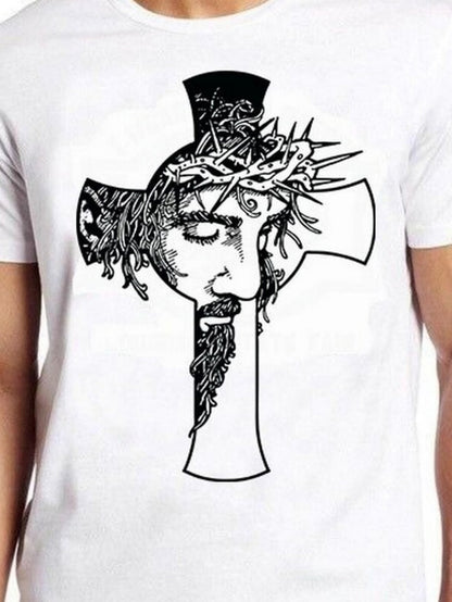 Men's Graphic T-Shirt Sacred Illustration Of Jesus Face Within Open Cross