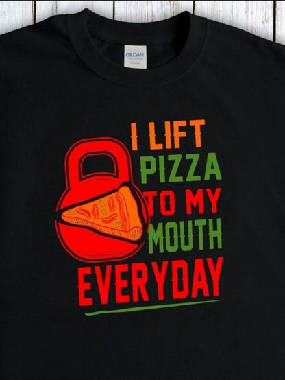 Men's Graphic T-Shirt I Lift Pizza To My Mouth Everyday With Red Kettlebell And Pizza Slice