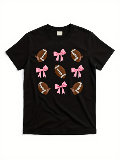 Men's Graphic T-Shirt Pink Ribbon Accents Surrounding Multiple Brown American Football